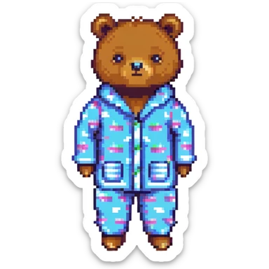 bear in pajamas, pixel art style, pixel art, cute, cozy, nightwear sticker