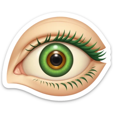 an eye with a green iris and human skin-colored eyelids sticker