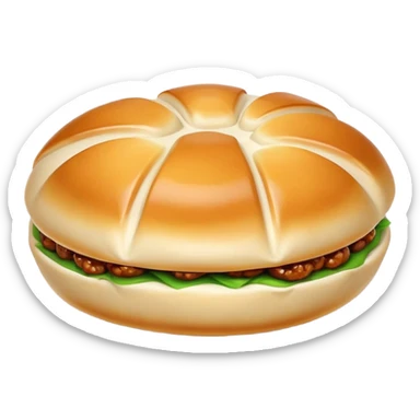 Shanghai pan-fried pork buns Shengjianbao with visible crispy bottom, simplified emoji style with bold outlines and bright colors, cartoon style juicy breakfast buns sticker