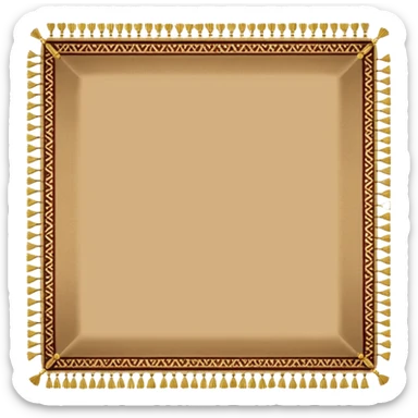 A long rectangular brown floor carpet with gold tassels at the ends  as seen from the side  sticker