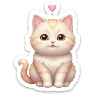 Cinematic chubby pastel kitten, big round eyes full of wonder, tiny paws reaching up, soft fluffy fur glowing in warm light, delicate heart-shaped nose, irresistibly cute and snuggly. sticker