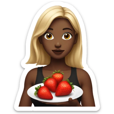 girl in black tank top eating a strawberry full body pic sticker