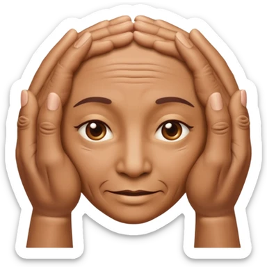 Simple emoji of a face with wrinkles being smoothed by hands,
both hands gently stretching the skin,
wrinkles visible on one part and smooth skin on the other,
clear wrinkle-reducing effect,
simple and easy-to-understand icon,
no beauty or medical elements

 sticker