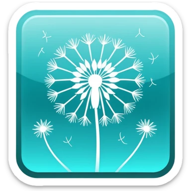 a Tiny compressed Stylized light-turquoise dandelion symbol inside a gradient white square icon, light turquoise borders sticker