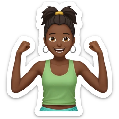 Baiza Ethiopian, dark hair Oldest but immature, no filter, funny Pose: laughing wildly, arms flailing age 21, hair in pony tail sticker