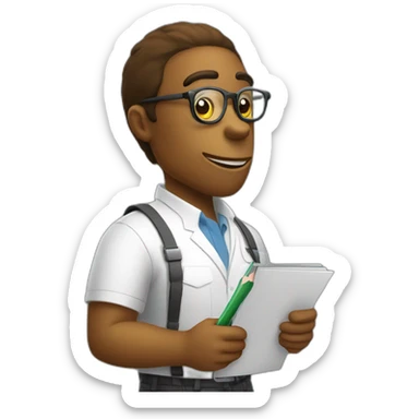 a trex therapist holding a pencil and notebook wearing glasses sticker