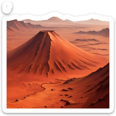 🔥 Cinematic Realistic Mars – A striking, high-resolution image of the Red Planet, featuring its iconic rust-colored terrain, deep canyons, and towering volcanoes. Swirling dust storms can be seen in the thin Martian atmosphere, with sunlight casting long shadows over its desolate, rocky landscape. sticker