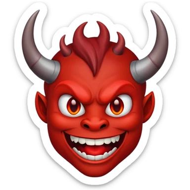 Scary red devil with horns and evil grin sticker