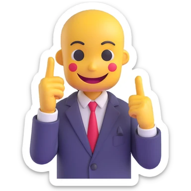 character making a finger gun gesture to their head with a smiley face, clear expression, neutral background sticker