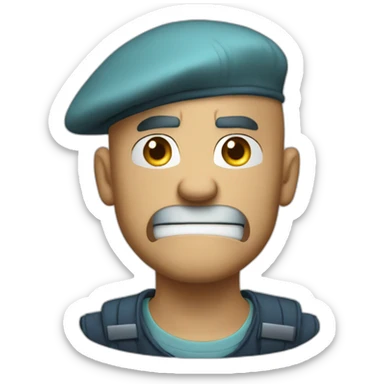 cyan beret bald angry 50 years old no hair furious very angry frown sticker