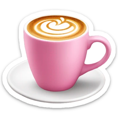 hot coffee with latte art in a pink mug sticker