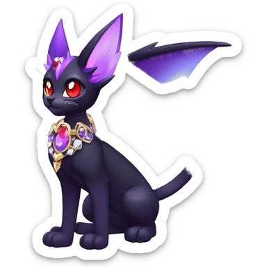 cool kawaii anime-cartoon edgy distinguished ethereal elegant beautiful fantasy black purple red ethereal fantasy nargacuga-Noivern-cat-Quiana-Fakemon collar harness moon gem jewels full body sticker