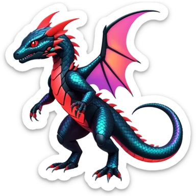 Modern Futuristic Scaly Iridescent Neon-glowing  Cyber-Salandit-Litten-Hybrid (Full body) sticker