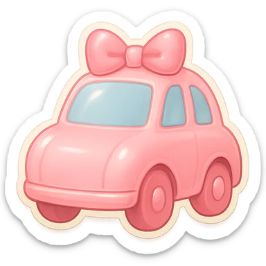 Remove the eyes from the light pink car with a bow, keep the retro stickers style and no background. sticker