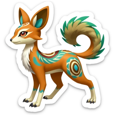 Tribal Colorful Exotic Fionbri-Kalon-Falvie-Vernid-Meloetta-Pokémon-Fakémon-Digimon-Spectrobe-hybrid-fusion, full body sticker