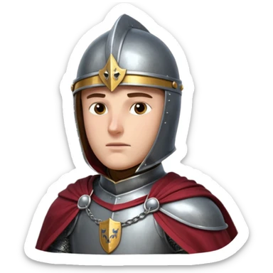 medieval knight horse rider portrait, head and shoulders only, polished steel armor collar, royal cape clasp, helmet partially visible, intense heroic eyes, fantasy medieval vibe, dramatic lighting, 3D cartoon, mobile game icon style, clean background, no text, no watermark
 sticker