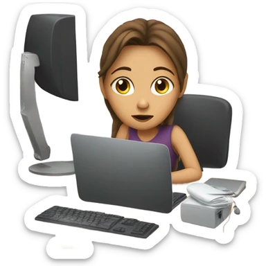 Bored girl with a computer brown hair sticker