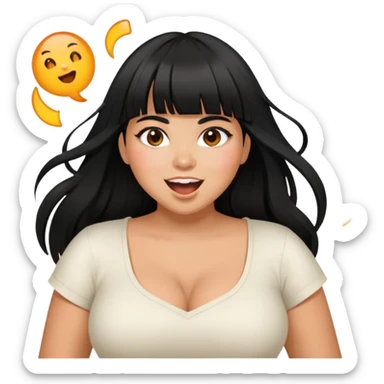 Latina girl with bangs black long hair plus size excited emotion sticker