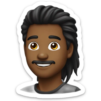 Jovem de pele escura com cavanhaque e cabelo estilo mullet liso medio preto com semblante feliz  sticker