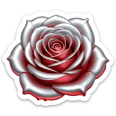 A rose emoji made of liquid silver metal minimalistic iOS emoji style, centered sticker
