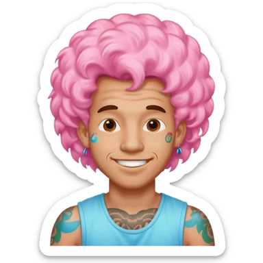 happy colorful puffy haired man made out of cotton candy with braces and tattoos and just face not holding anything sticker