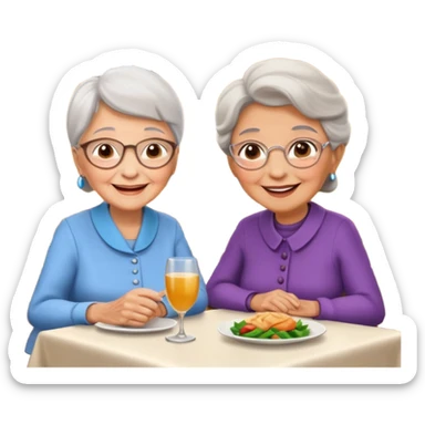 conversación dentro de un restaurant  dos personas y una de las persoans sea una abuela sticker