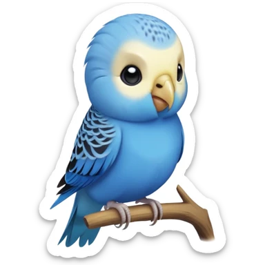cinematic-cute-blue-budgie-portrait-emoji,-head-tilted-playfully-and-inquisitively,-featuring-a-brilliant-blue-feathered-fur-with-a-natural-sheen,-round,-sparkling-dark-eyes-filled-with-curiosity,-simplified-yet-irresistibly-adorable sticker