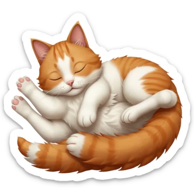 ginger and white small cat eyes closed lying down upside down with paws stretched out in different directions sticker