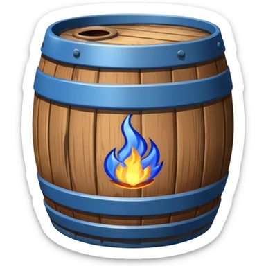generate a realistic rust-free metal barrel with blue fire on it sticker
