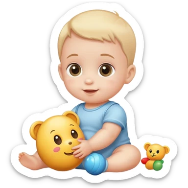 friendly and fun baby crawling with a toy nearby sticker