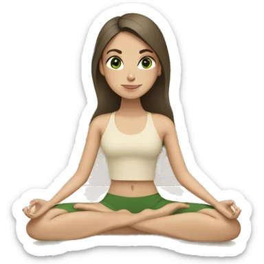 White brunette Girl with green eyes doing yoga in beige tones  sticker