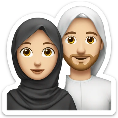 young white European guy with curly black hairs with her wife wear a hijab  sticker