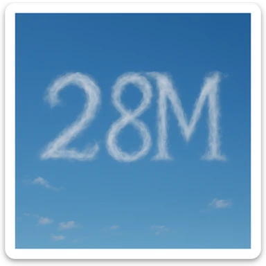 The number two, the number eight, and the letter M formed by wispy clouds, ethereal and light sticker