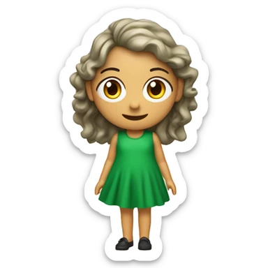 Crie uma ilustração 3D de um O personagem com vestido verde, cabelos pretos curtos e liso, pele clara, olhos levemente puxados. sticker