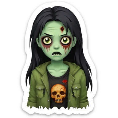 girl zombie with long black hair and green skin sticker