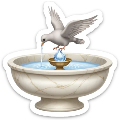 White small tall standing marble bowl fountain with a peaceful dove drinking from it  sticker