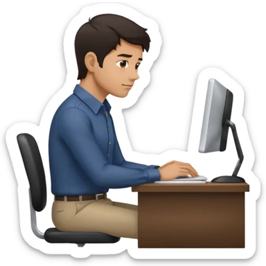  iOS emoji style - Side profile full body of a man sitting at a desk with very poor posture. He has dark hair and wearing a collared-shirt.   sticker