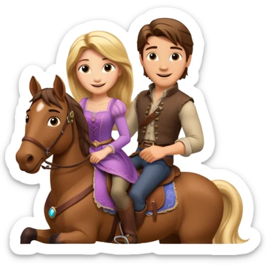 Rapunzel and Flynn Rider, riding on a horse sticker