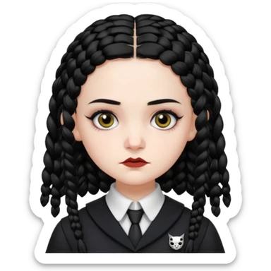 wednesday addams face with 2 braids in her nevermore high uniform sticker
