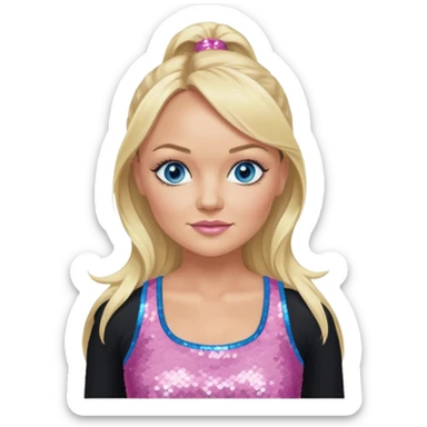 Emma Bunton with long blonde ponytail hair, blue eye, pink sequin crop top sticker