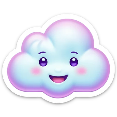 A tiny kawaii cloud emoji with a cheeky smile and wink, soft neon glow in purple/cyan, little sparkles floating, playful delulu vibe. sticker
