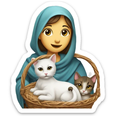 Christmas nativity scene NO humans with a star of Bethlehem and 1 mother cat and 5 kittens in a basket sticker