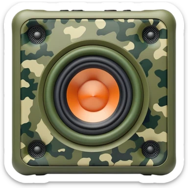 Geometric JBL Clip 4 speaker with olive green digital camouflage pattern, iOS emoji style sticker