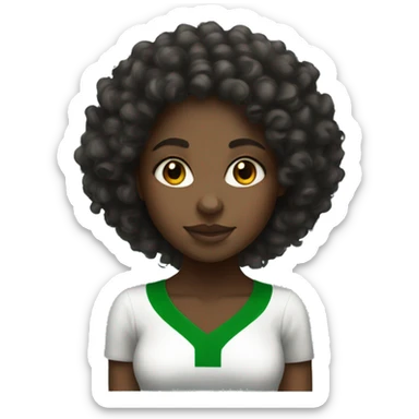 a black girl with big curly hair and  having a Nigerian flag  sticker