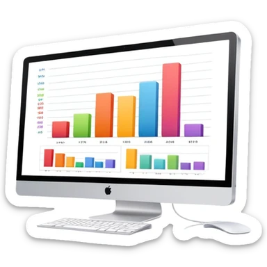 iMac computer with bar charts on the screen sticker