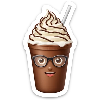 chocolate milkshake in a take-out cup with glassess and long lashes sticker