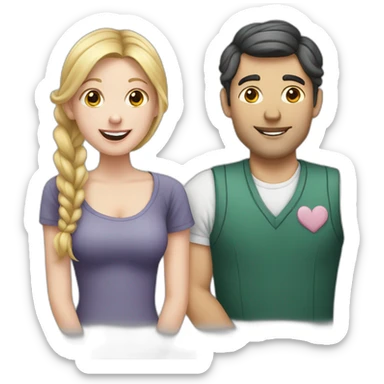 White Man loves white woman with pigtails, heart between them sticker