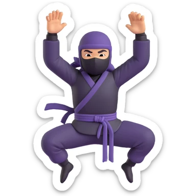 happy ninja, jumping, arms raised sticker