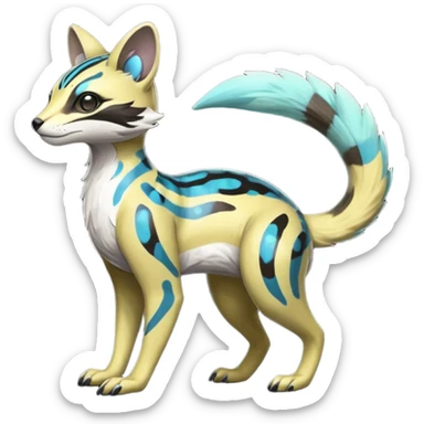 Rare realistic shiny lush exotic cute edgy epic pretty futuristic beautiful handsome gorgeous aesthetic modern colorful vibrant cyber-Vernid-Protogen-Primagen-Wickerbeast-Genet-Trico-species-Fakemon-hybrid-creature by LiLaiRa, beautiful intricate markings, full body sticker