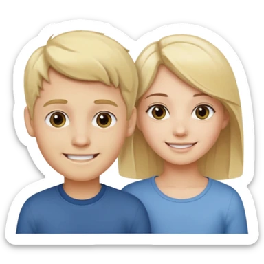 blonde boy smiling with pale brunette girl sticker